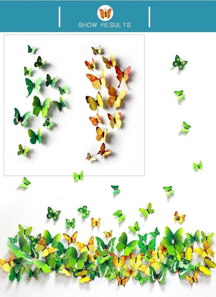 LOT PVC 3D Butterfly Wall Stickers Decals Home Decor Poster för barnrum Lim till väggdekoration Adesivo de Parede3303936