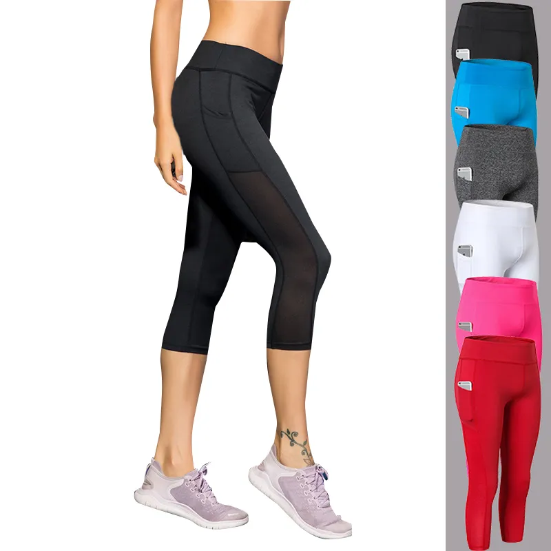 Pantalon mi mollet Capri pantalon Sport leggings femmes Fitness Yoga gymnase taille haute Legging fille noir 3 4 Yoga pantalon femme