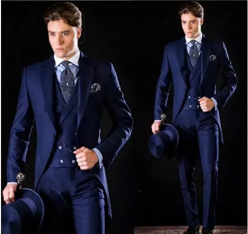 Hoogwaardige op maat gemaakte knappe bruidegom Tailcoat Formele pakken Slim Fit Business Wears Three Pieces Groomsman Suits (jas+broek+vest)