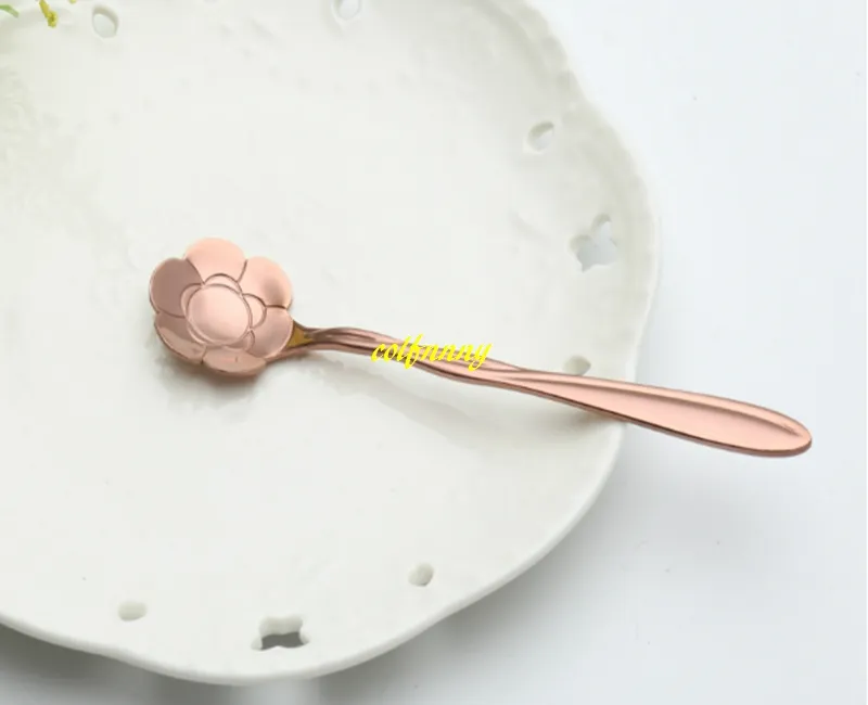 Rose Gold color 12.5x2.5cm Stainless Steel Flower Coffee Spoon Tableware Rose Sunflower Plum Ice Cream Tea Spoons