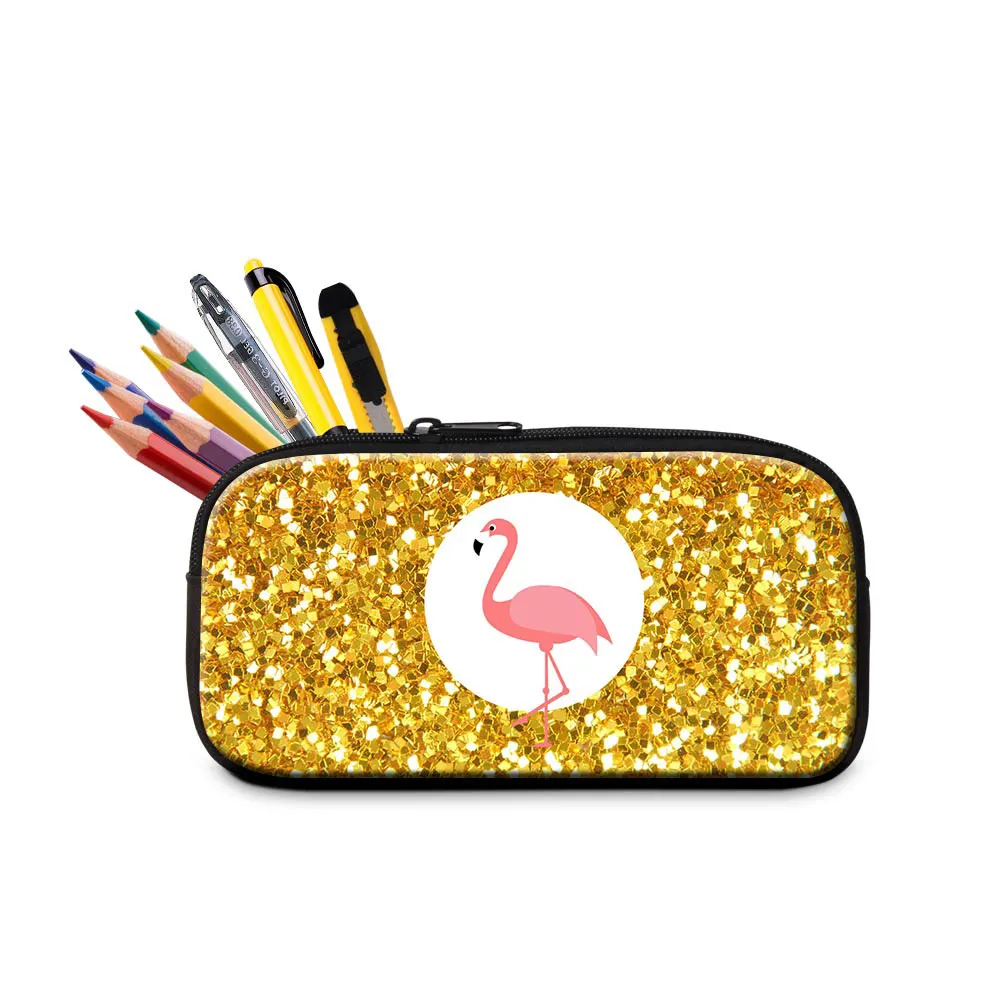 Estuche de lápices con estampado de flamencos en 3D para niñas, niños, mujeres, nueva moda, estuches de cosméticos, bolsa de maquillaje para damas, niños, caja de bolígrafo pequeña encantadora, bolsas