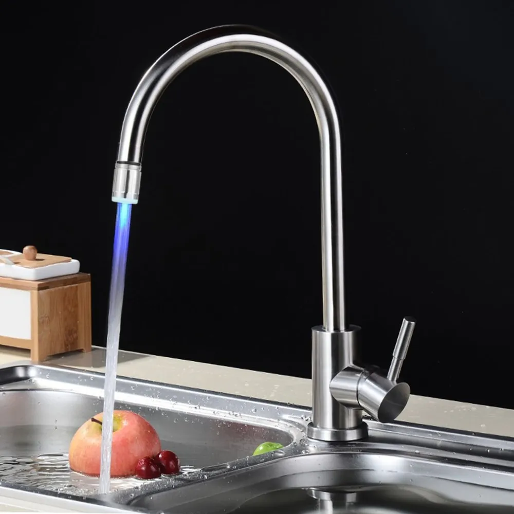 7Colory LED Light Water Dotknij Kuchnia Łazienka Kran Dekoracji Zlewozmywak Woda Ze Stali Nierdzewnej Tap Muluk Torneira Para Banheiro
