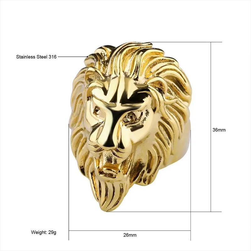Mode Lion Band Ring Gold Steel Color Mens Rings zware mentale punkstijl Gothic Biker Designer sieraden4679946