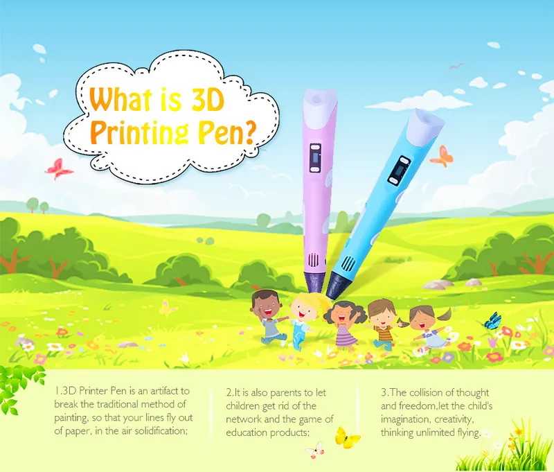 3D Drawing Pen DIY 3D Printer Pen ABS Filament 1.75mm Arts 3D Printing Pen LCD Educational Gift For Kids Design Painting Drawing
