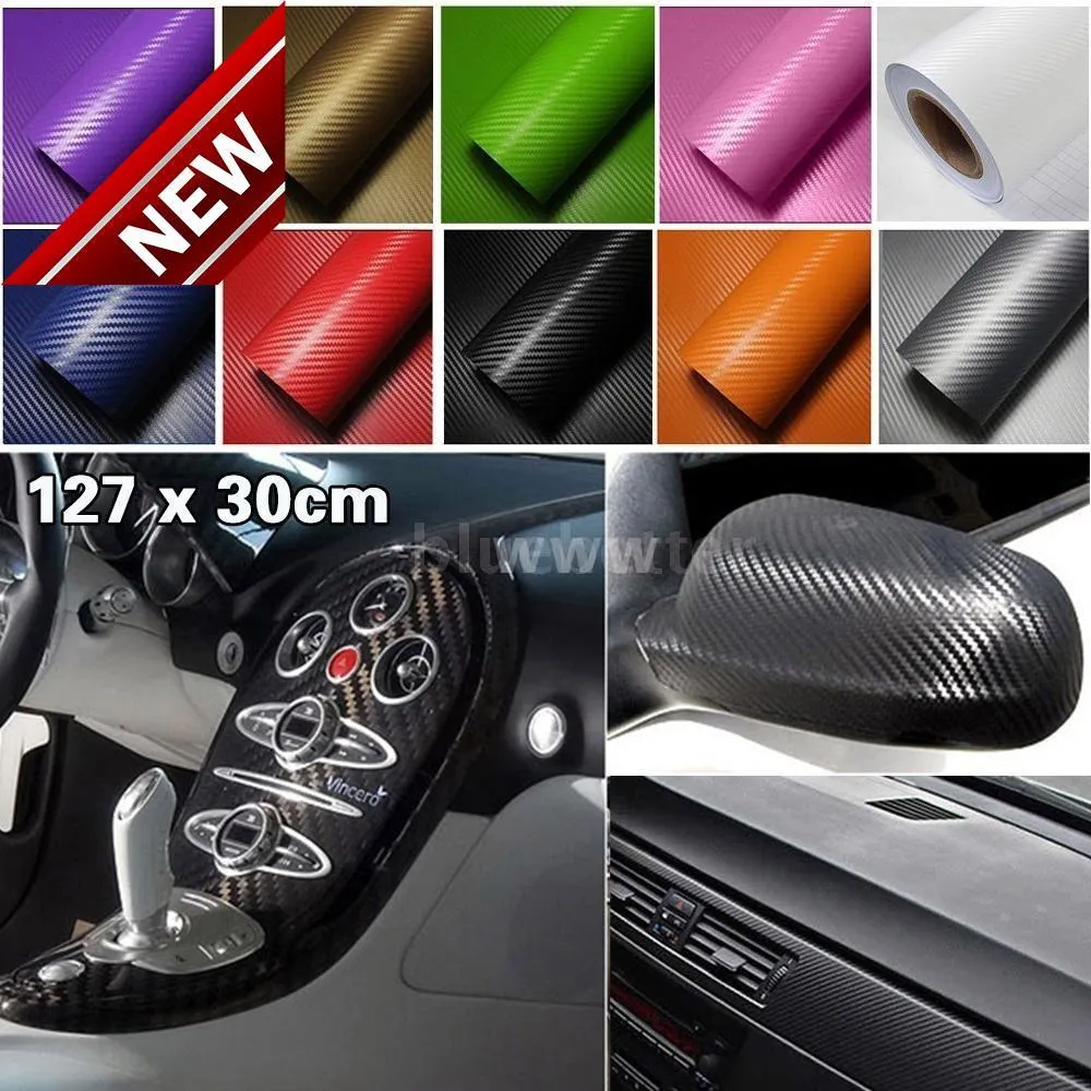 Actualizado 127 * 30 CM 3D Auto Fibra de carbono Película de vinilo Car Wrap Sheet Rollo de película Papel Motocicleta Coche Pegatinas Calcomanía Envío gratis