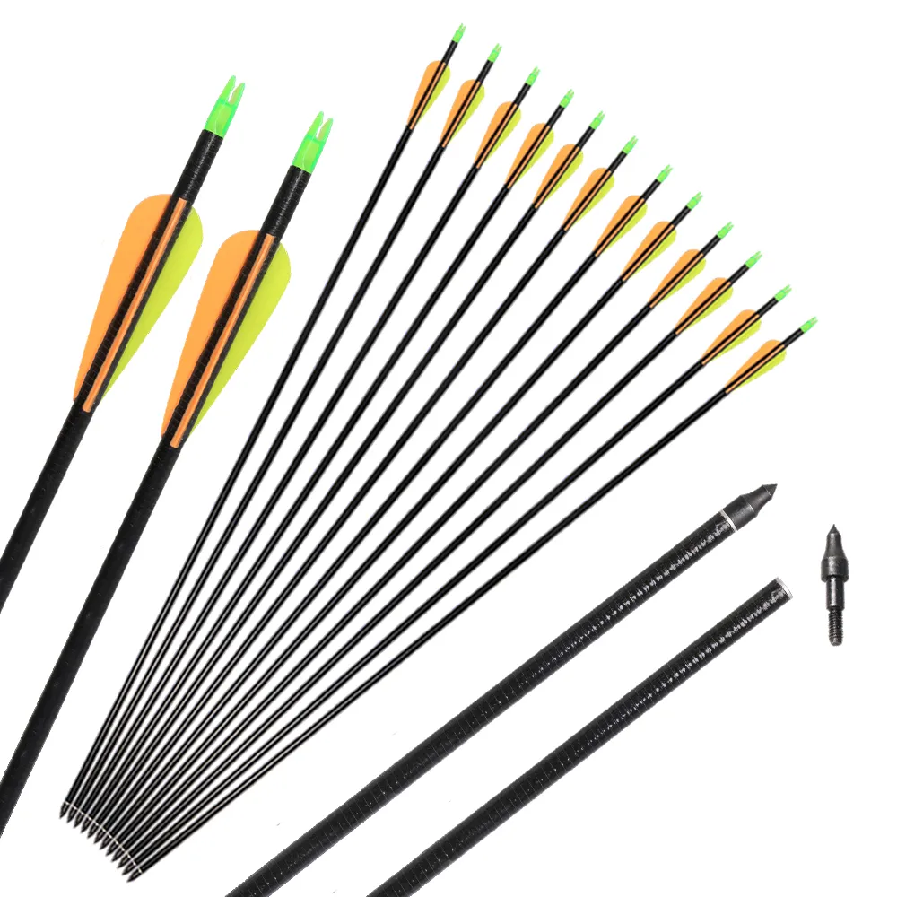 Flechas de fibra de vidrio de tiro con arco de 7.8 mm Puntas de campo de tornillo de la columna vertebral de 32 '' 600 puntas para disparos de caza con arco compuesto recurrente