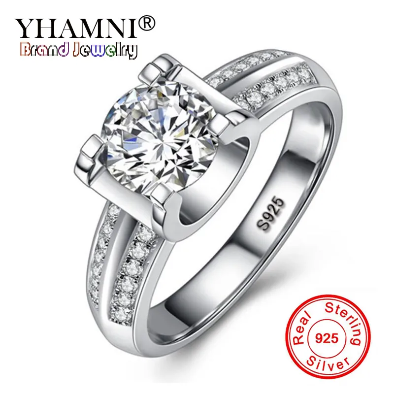 Yhamni Lady Classic 4つの爪925銀の結婚指輪ジュエリーファッションの女性輝くジルコニアリング卸売ZR00401