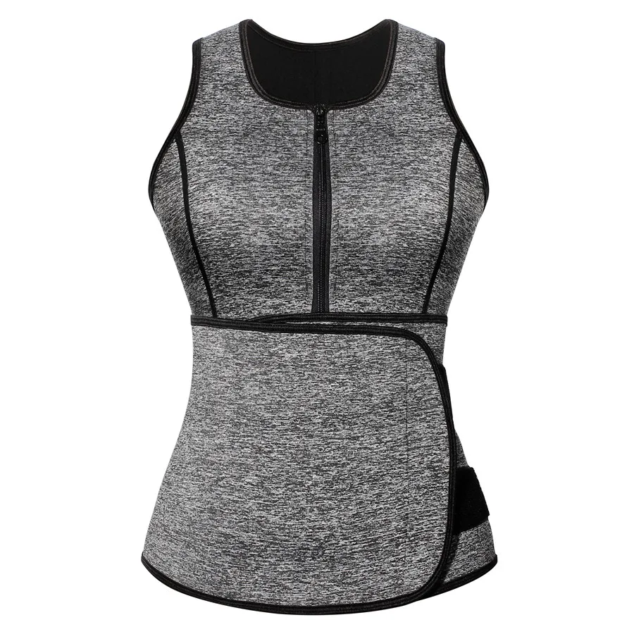 Bafully Sweat Bantning Kvinnor Midja Trainer Vest Neoprene Body Shaper Tummy Control Fitness Toppar Korsett med dragkedja Justering Bälte