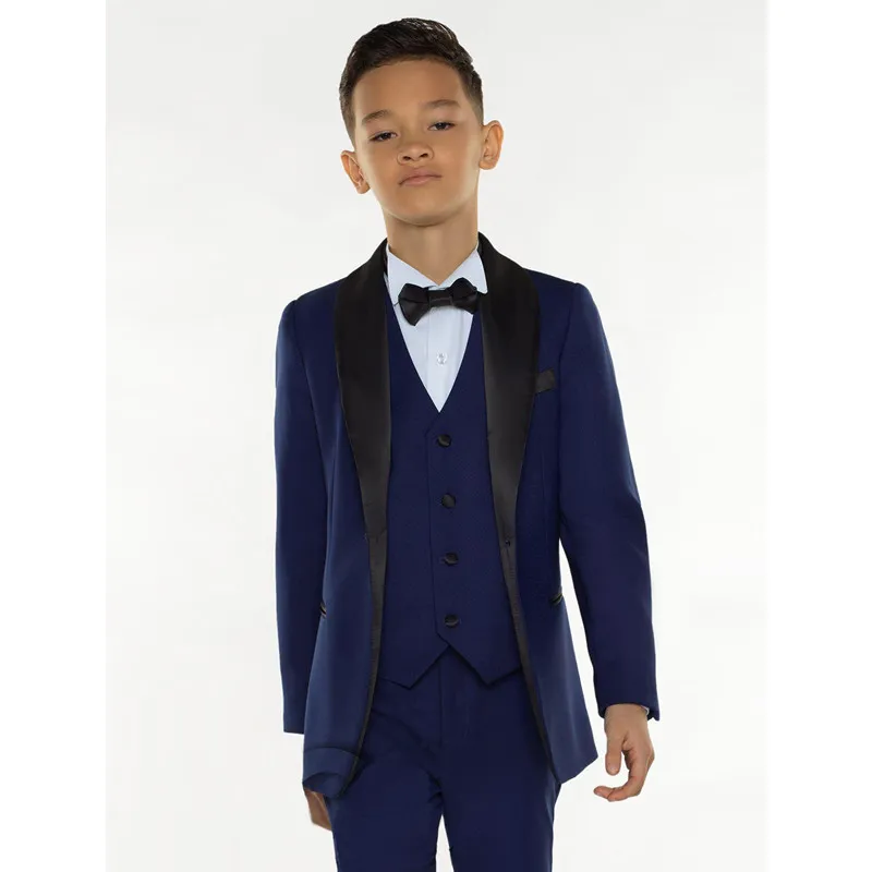 Темно-синие мальчики для мальчиков для свадьбы PROM Party Boy костюмы формальное платье для мальчика дети смокинг детская одежда Blazer (куртка + брюки + жилет)