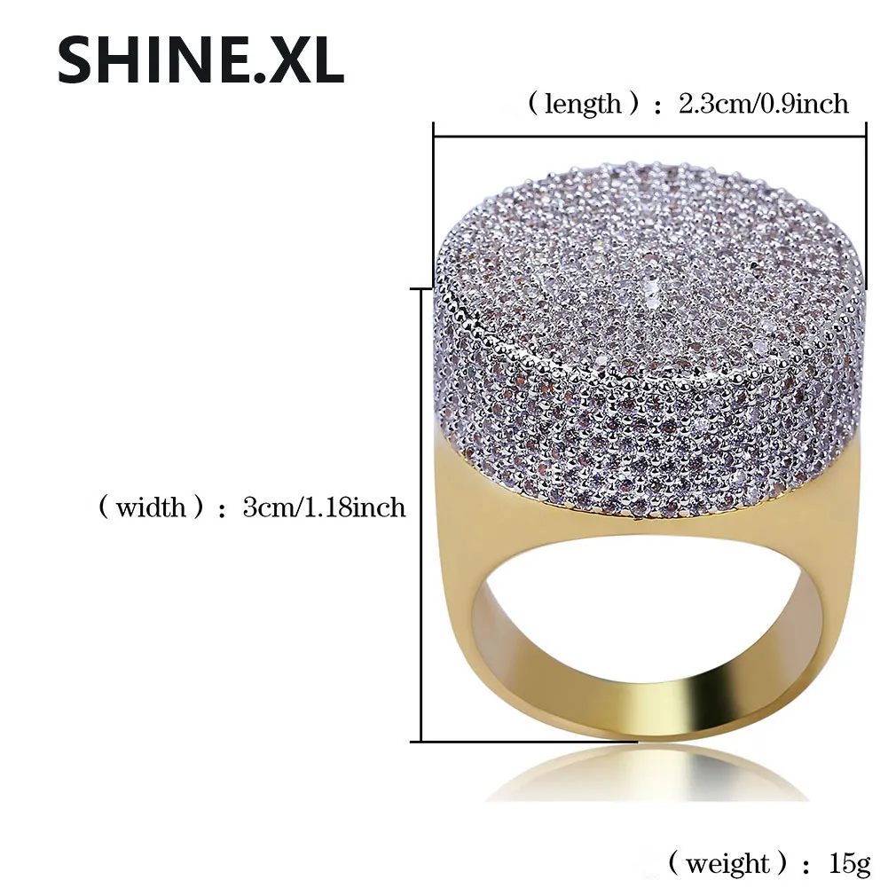 HIP HOP ICED OUT BLING RING GOUD COLOR MICRO PAVE CUBIC ZIRCON ROND RINGEN VIJF GROOTTE VOOR MIJN Sieraden