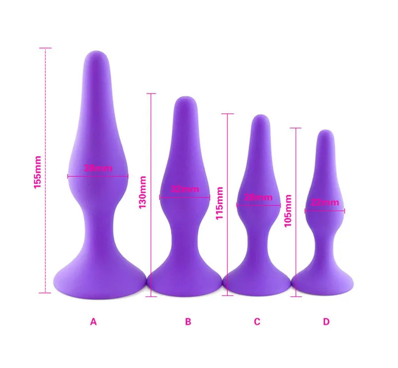 4 pezzi / set giocattoli anali in silicone tappi di testa mini dildo giocattoli del sesso prodotti donne uomini principianti gay giocattoli del sesso nero viola