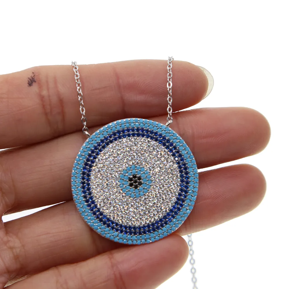 geometric big round evil eye necklace high quality micro pave nano turquoise trendy gorgegous jewelry