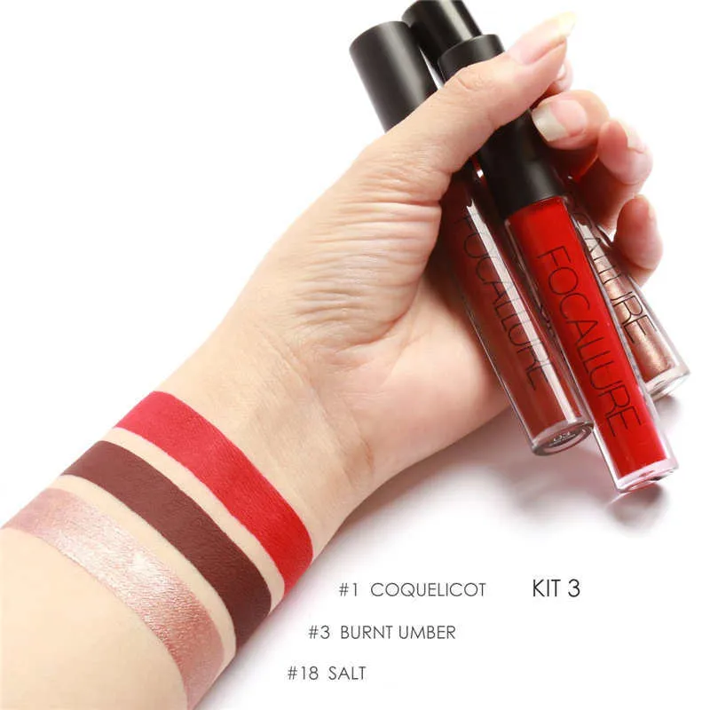 FOCALURE 3 couleurs Sexy mat liquide rouge à lèvres peinture à lèvres mat rouge à lèvres imperméable longue durée brillant à lèvres lèvres