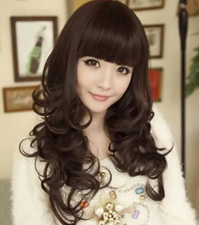 FIXSF925 long new style fashion dark brown curly health Hair wig natural Wigs