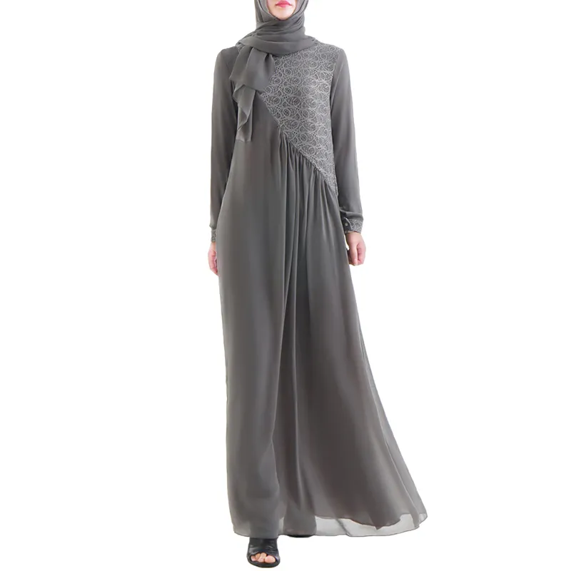 Взрослый двойной слой шифон Дубай Абая мусульманское кружевное платье Исламский Турецкий с длинным рукавом платья халат Musulmane одежда для женщин longo giyim