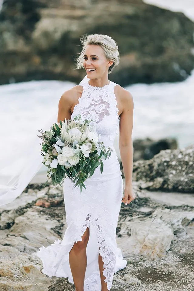 Beach Wedding Dresses 2018 White Lace Summer Sleeveless Bridal