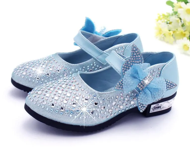 Fashion Sparkling Children Girls Wedding Shoes 2018 Girls Princess Shoes Korean Bow hot Small High-heeled Shoes GA199