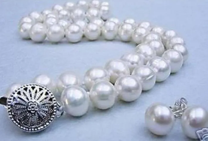 11-12m m blanco natural barroco Mar del Sur collar de perlas + 925 del pendiente de la broche de plata