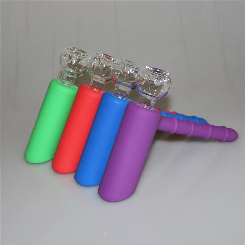 Pipes à main en silicone colorées 7 pouces Fumer des bongs d'eau narguilé Dernière conception Marteau tabac Pipe Bubbler Verre Bong Cuillère Pipe