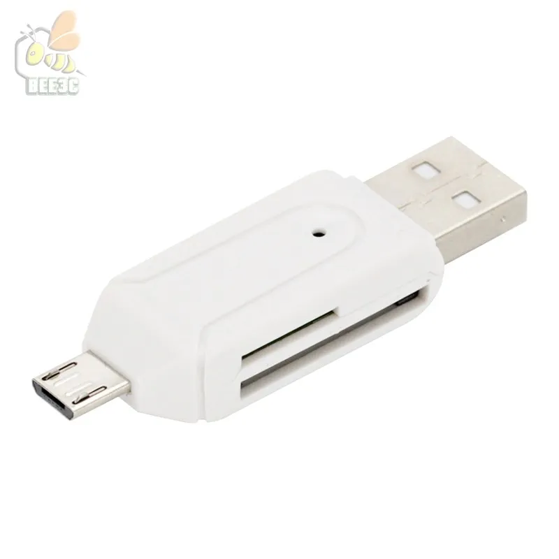 2 i 1 kortläsare med SD Micro SD TF Slots OTG Adapter Micro USB 2.0 för Android Cell Phone Tablet Computer / 