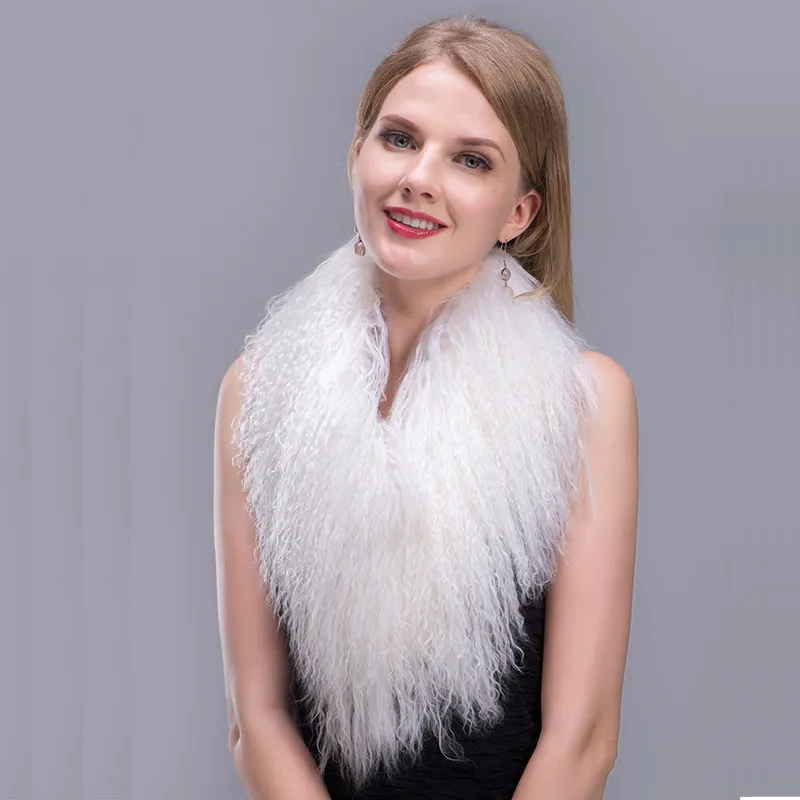 Mongolian Lamb Fur Scarf in Ivory White