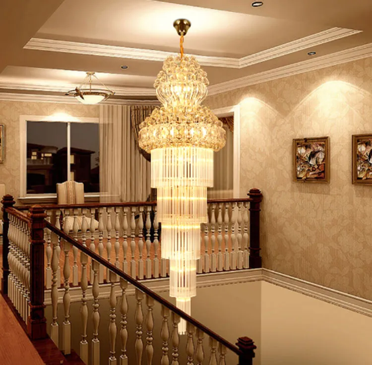 K9 Złoty Kryształowy Żyrandol Luster Schodowy Żyrandol Nowoczesne Żyrandole LED Lighting Lighting Hotel Villa Lobby Aisle Engineering LLFA