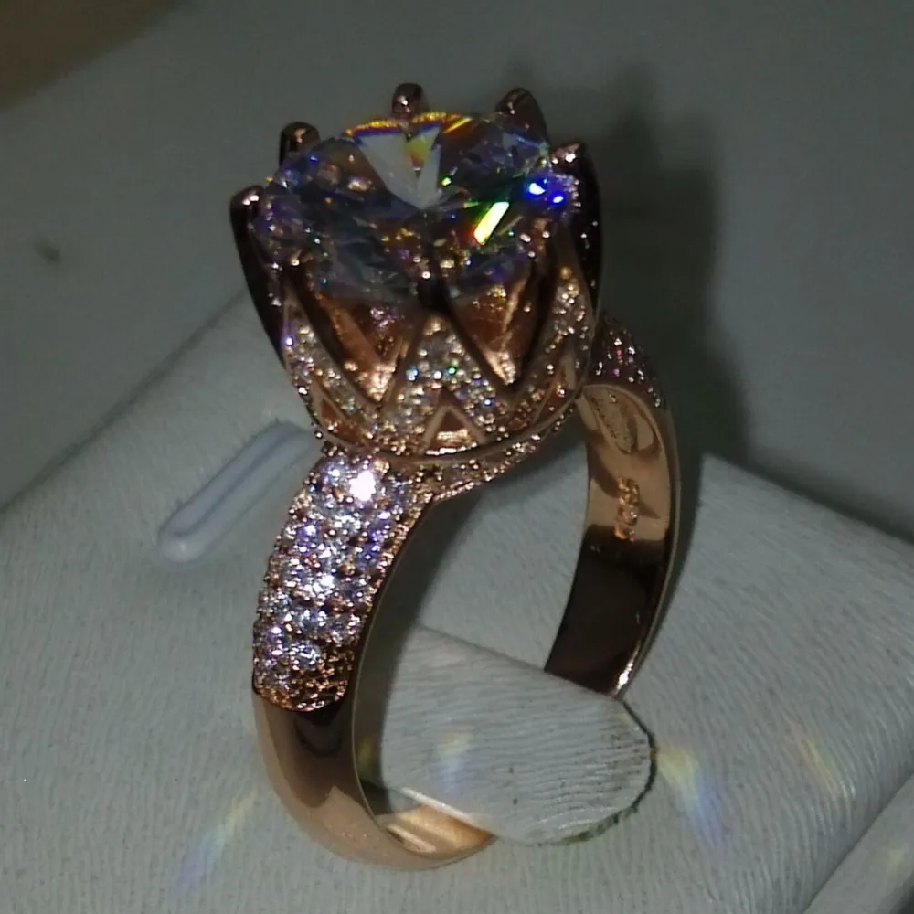 Choucongローズゴールドリングラウンドカット8ct Stone 5aジルコンCZ 925スターリングシルバー女性の婚約結婚式のバンドリング