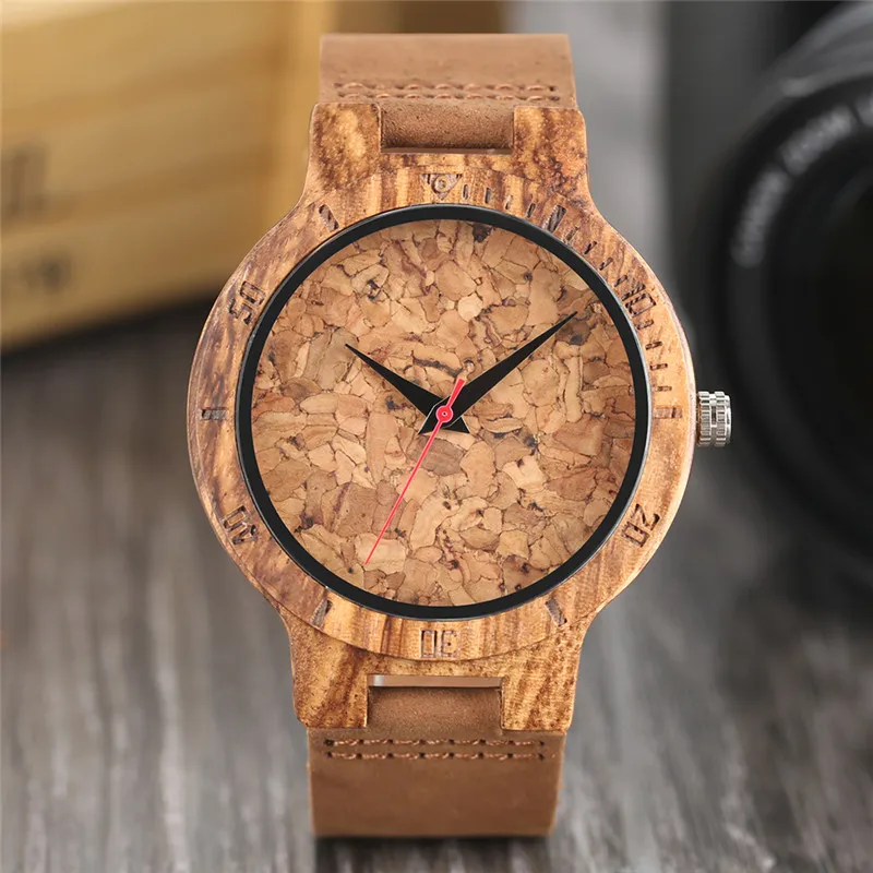 Natur Träklocka Handgjord Öl Cork Dial Unisex Novel Deco Quartz Armbandsur Cool Clock Gift for Wine Fans Relogio Masculino