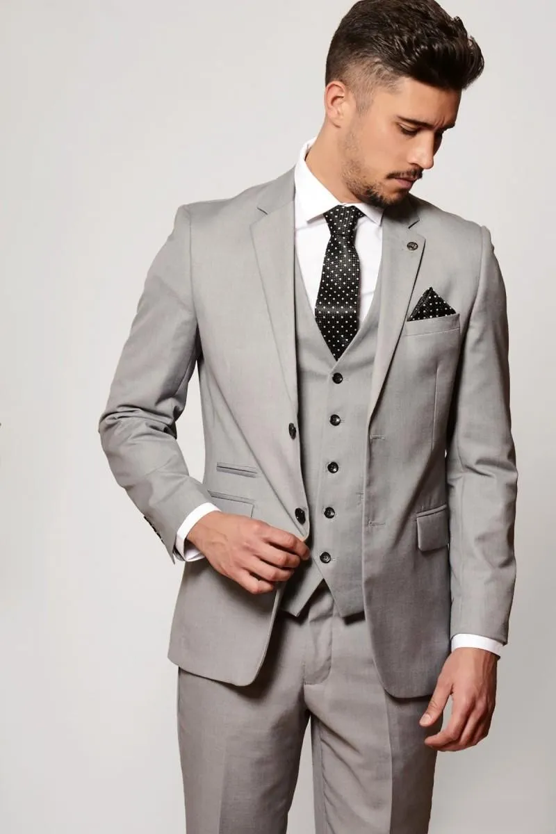 Customize Notch Lapel Two Buttons Silver Grey Wedding Groom Tuxedos Men Suits Wedding/Prom/Dinner Best Man Blazer(Jacket+Tie+Vest+Pants) 61