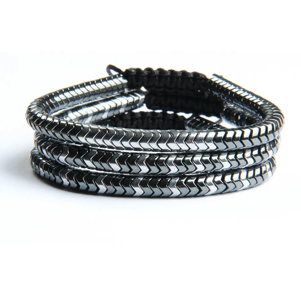 Braccialetti dei nuovi uomini del braccialetto 6mm dell'ematite naturale del serpente Macrame Braccialetti all'ingrosso 10 pz / lotto Vendita calda dei gioielli per gli uomini freddi