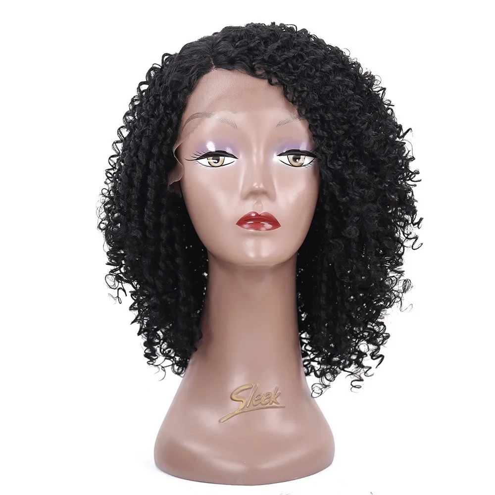 Parrucche anteriori in pizzo sintetico corto da 14 pollici parrucca riccia crespa per capelli per parrucche afroamericane nere naturelle Cosplay