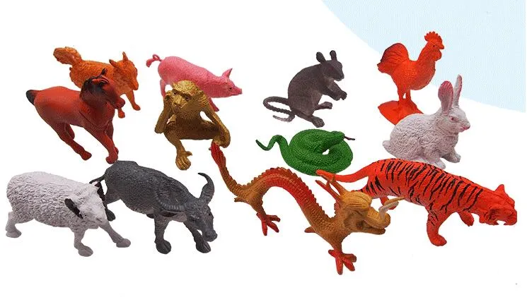 Children039s giocattoli Segni zodiacali cinesi modello ragazzo combinazione simulazione animale giocattolo di plastica6852010