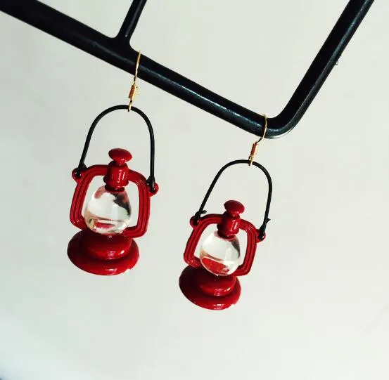 Mode Vintage Kerosin Lampe Tropfen Ohrringe Rot Dunkelgrün Kronleuchter Baumeln Ohrring für Frauen Mädchen Handgemachte Licht Schmuck