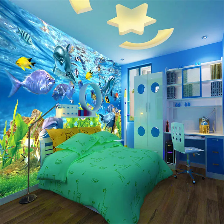 Frete Grátis 3D papel de parede personalizado mundo subaquático peixe marinho mural crianças quarto TV backdrop aquário papel de parede mural