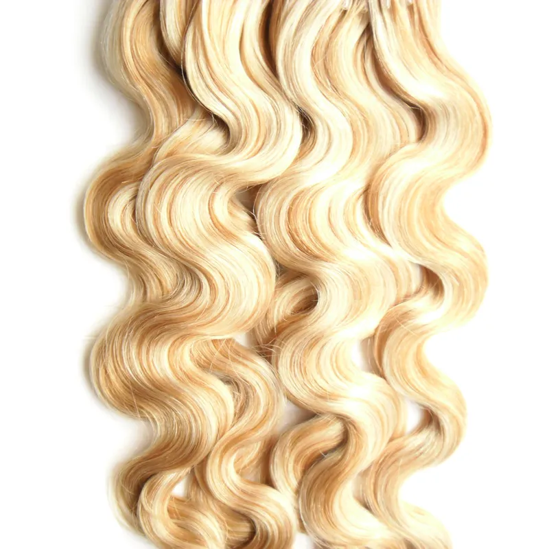 Colore di P27 / 613 Virgin Malesian Body Wave Loop Capelli Loop Micro Ring Hair 200G 100% Micro Micro Brancone Collegamenti Macchina remy Extension capelli