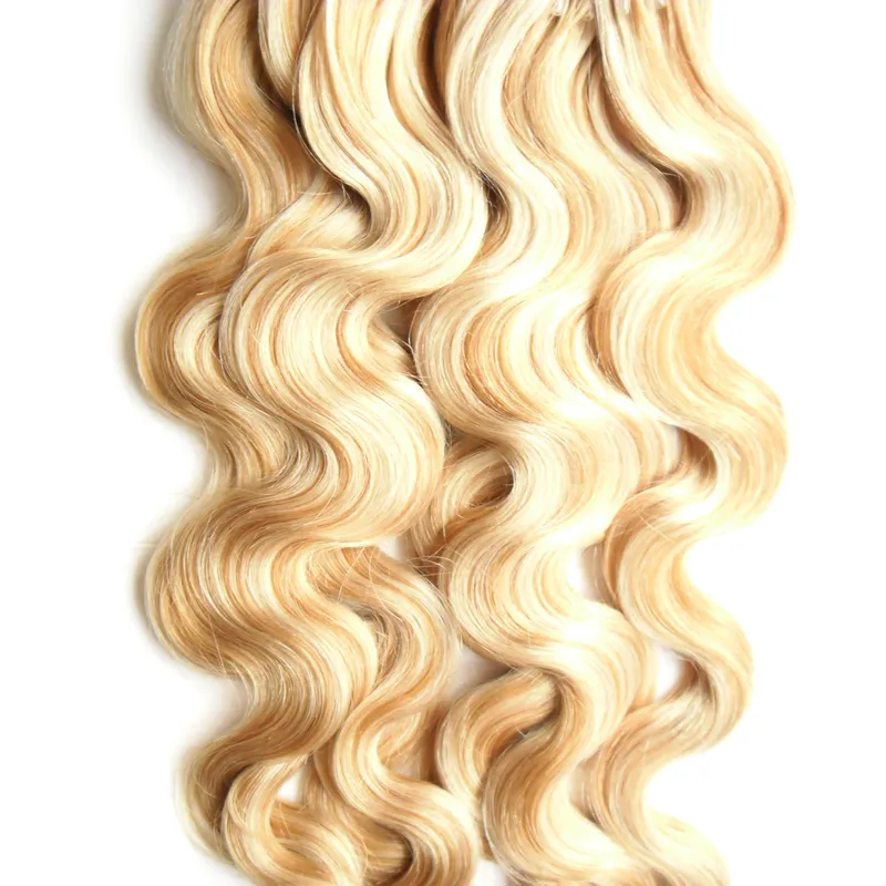 Kolor P27 / 613 Dziewiczy Malezyjski Ciało Wave Włosów Loop Micro Ring Włosy 200g 100% Machine Micro Koraliki Linki Machine Made Remy Hair Extension