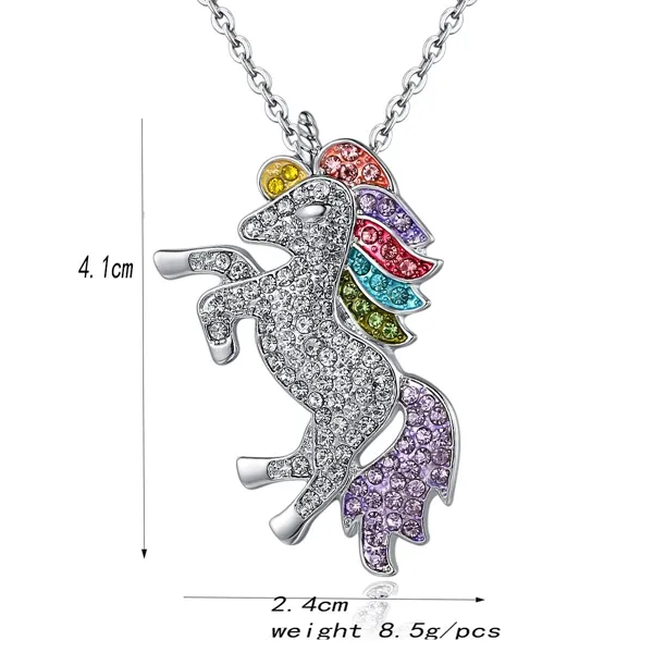 Kids And Women Necklace Colorful Unicorn Diamond Pendant Necklace