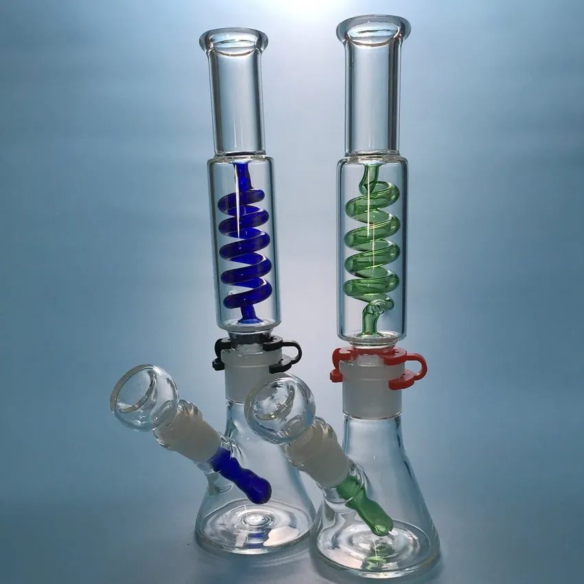 Green Blue Condenser Coil Freezable Beaker Bong Straight Percolator Straight Tube Dab Rigs Water Pipes Build A Bong