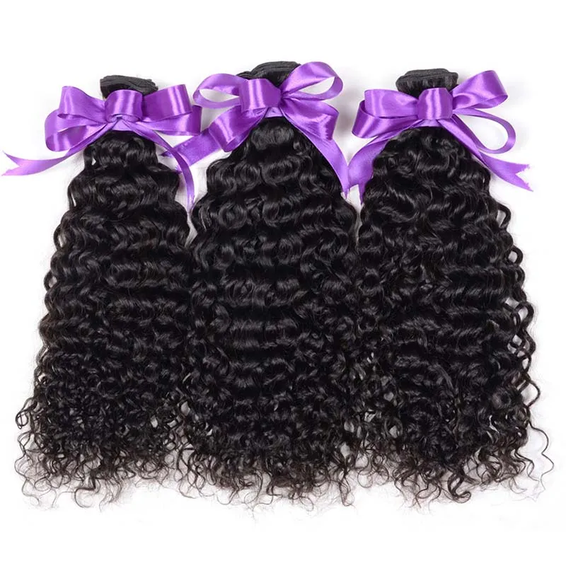 Brasiliansk Kinky Curly Human Hair 3 Bundlar med 4x4 Lace Closure Billiga Brasilianska Curly Virgin Human Hair Weave Extensions med stängning