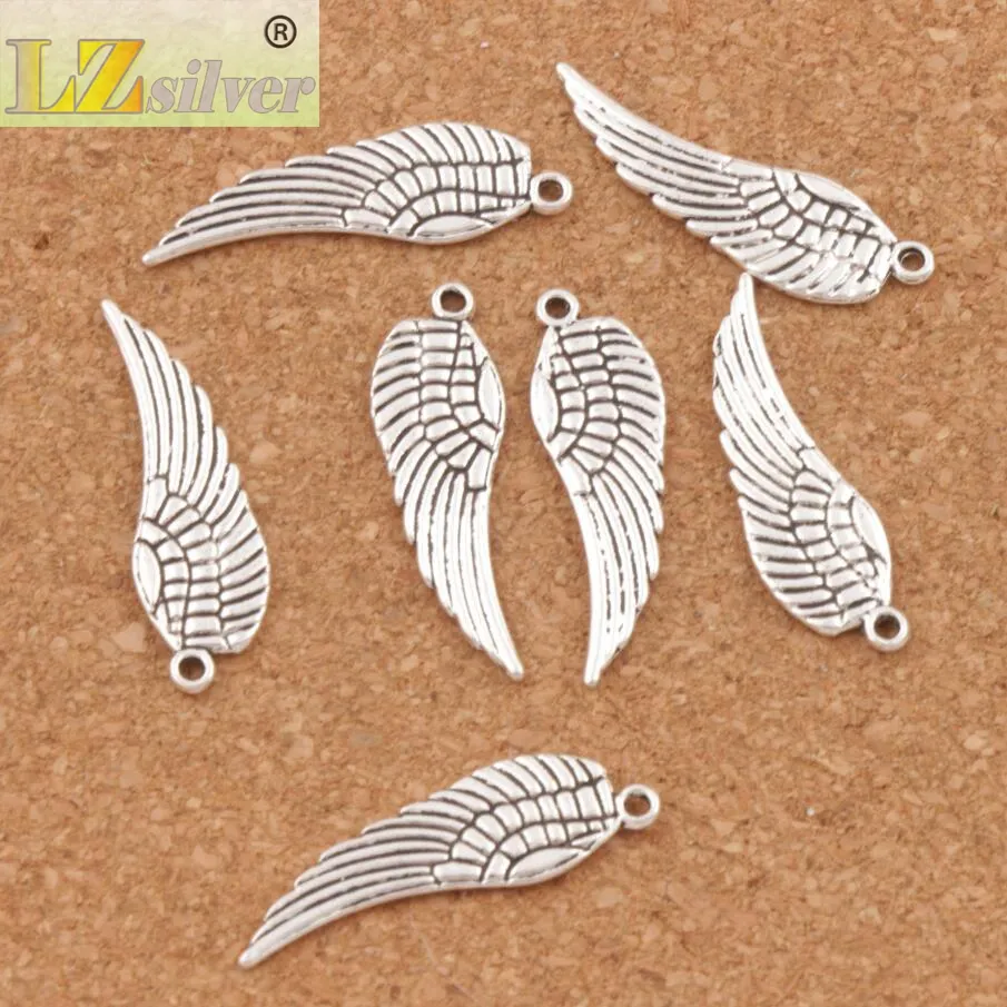 Angel Wing Charm Beads 12 4x25mm Zabytkowe srebrne wisiorki brązowe biżuteria DIY L084324J