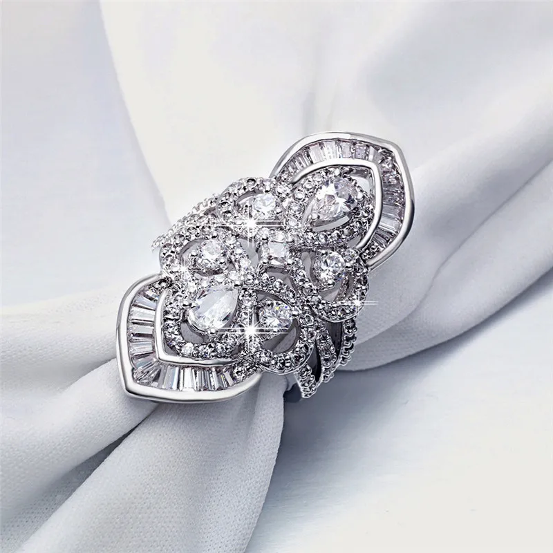 Luxury Female Court style 925 Sterling silver Baroque rings Sona Cz Engagement wedding band ring for women men Jewelry Gift