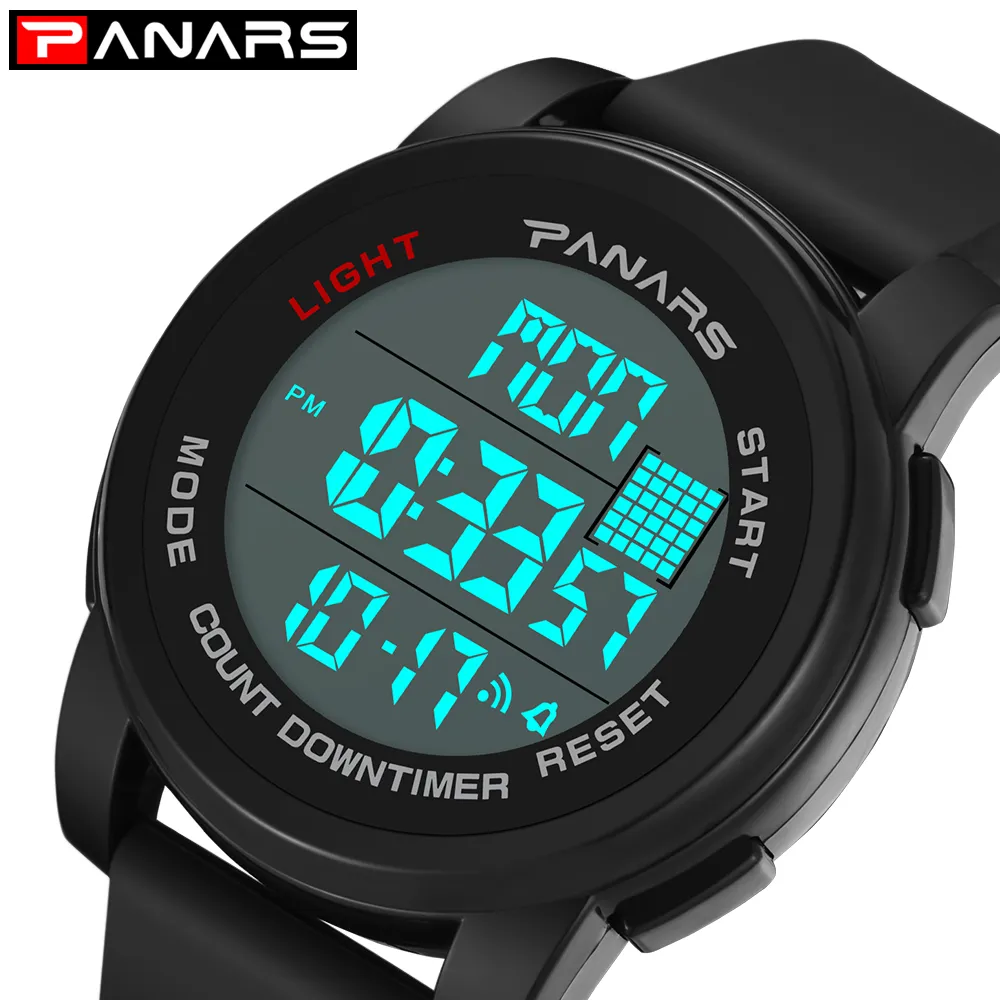 Chronograph Sport LED Watch Men 12/24 timmar Stopwatch Utomhuslöpande Male Larm Digital Klockor Horloge Man Klocka 8104