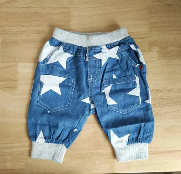Enfants taille élastique sarouel longueur genou coton étoile imprimé Denim pantalon bleu garçons vêtements enfants pantalons été garçons 20188040777