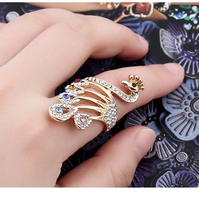 Women's Diamond Peacock Ring Gold Alloy Personality Ring Jewelry | Wish