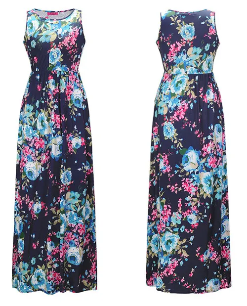 2018New geldi Yaz kadın Moda Baskı Elbise O-Boyun Çiçekler Baskı sundress Casual Maxi Uzun Seksi elbise Boyut S M L XL 2XL