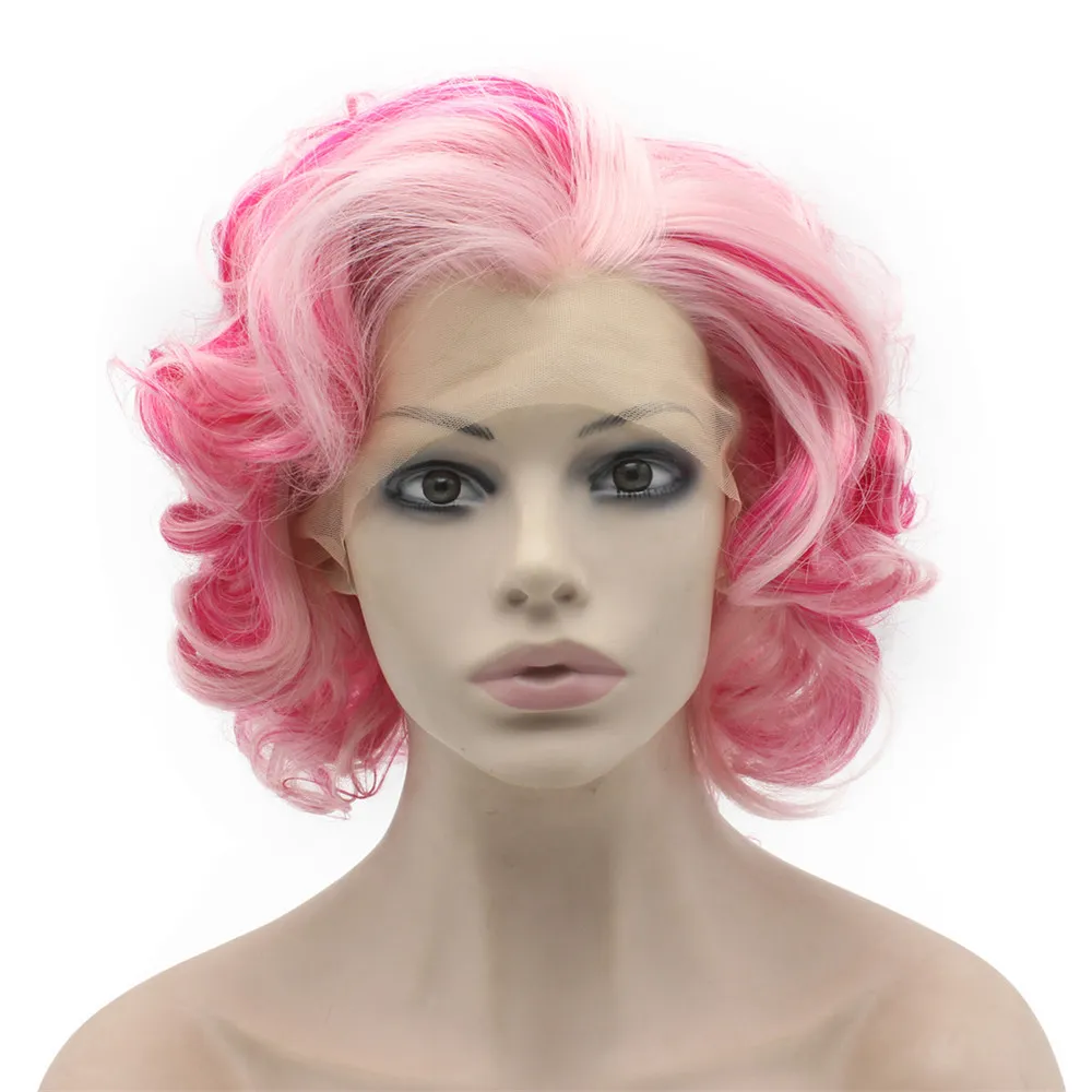 Short Curly Lace Front Stylish Pink Cosplay Party Wig