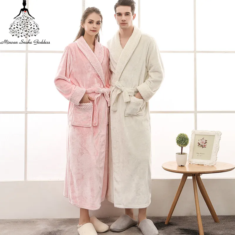 Badrock Kvinnor Bomull Winte Robe Kvinnors Badrock Plus Size Bath Robe Vinter Lång morgonrockar för Kvinnor / Män