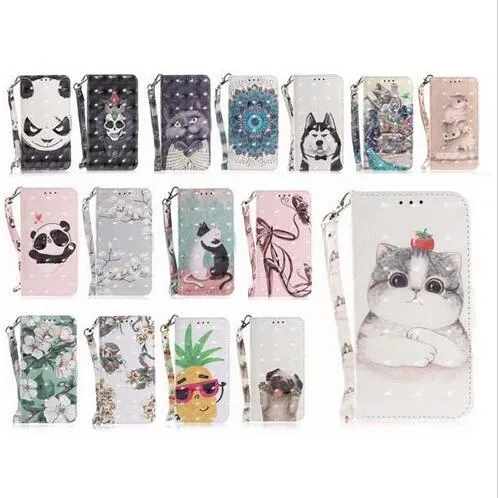 3D mignon fleur chien panda portefeuille flip PU cuir couvre étuis avec sangle pour iphone X XS Max XR 8 7 6 6S Plus Samsung S8 S9 Plus Note 8 9