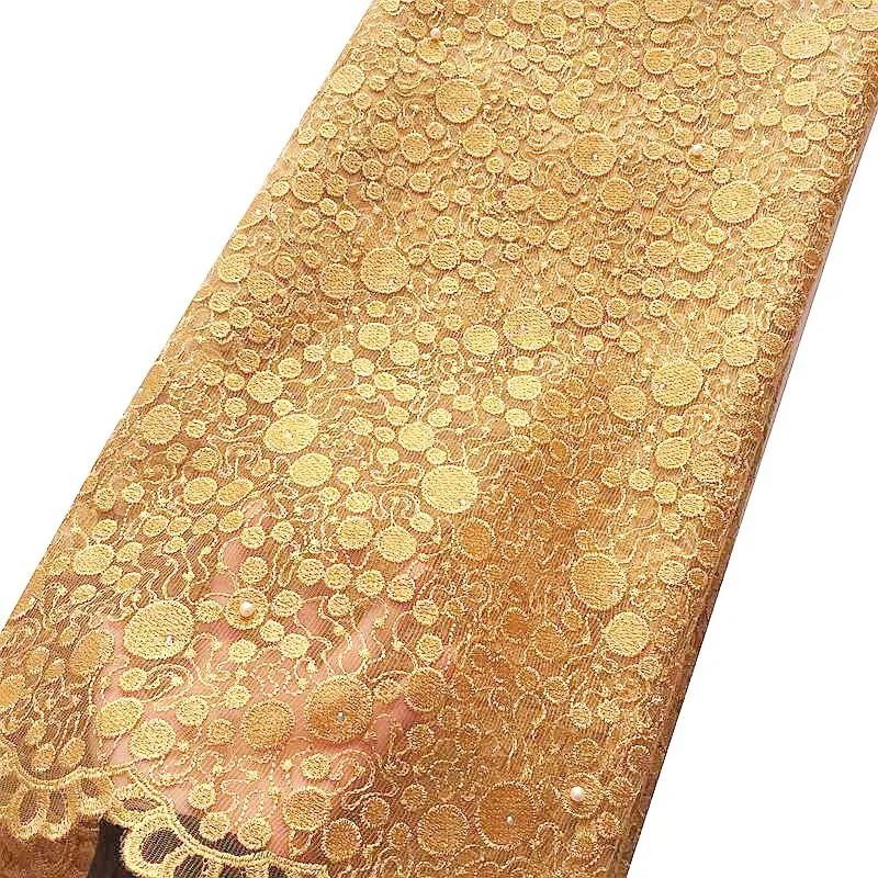 Gold African Lace Fabric 5 Yards Swiss Guipure Cord spetsar Tyger f￶r kvinnlig kl￤nning