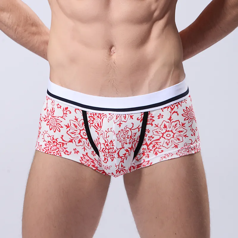 Intimo da uomo in cotone moda Boxer Pantaloncini Trunks Stampa floreale Mutandine a vita bassa Comodo boxer sexy Boxer sospensorio Intimo uomo